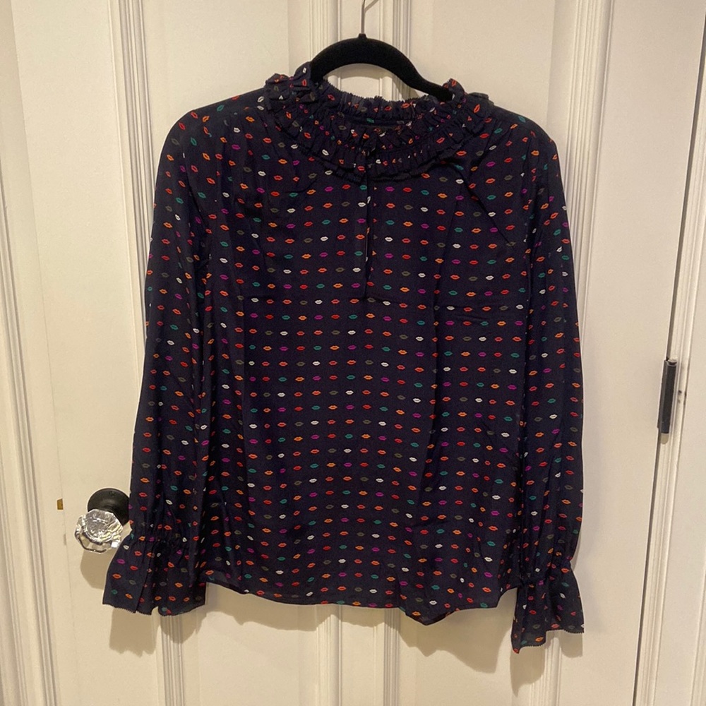 J Crew Lip Print Silk Blouse